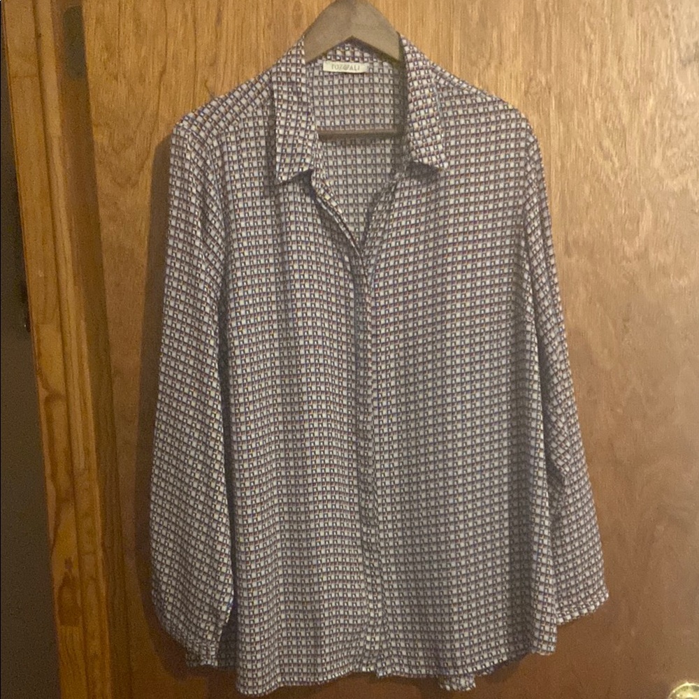 Roz & Ali Geometric Multicolor Blouse